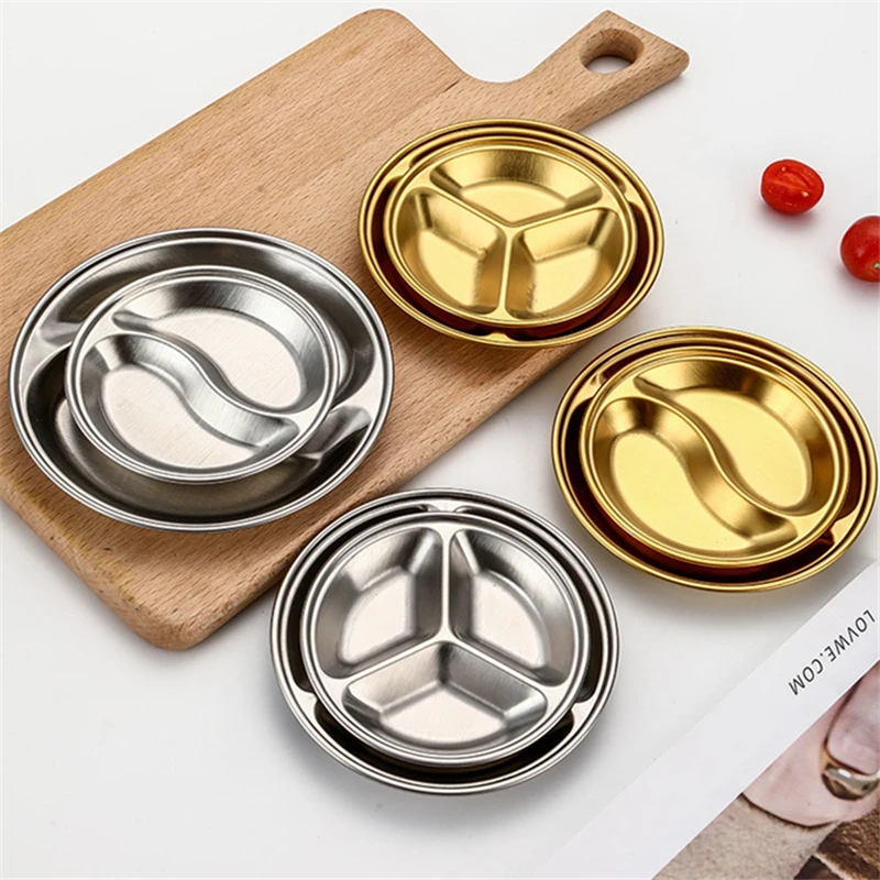 Stainless Steel Korean Sauce Dish Round Seasoning Serving Tray Soy Sauce Spice Condiment Dipping Plate Hotpot Barbecue Tableware