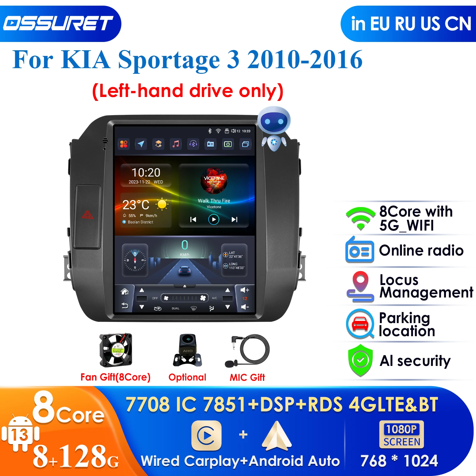 

Tesla Style 9.7'' Carplay for KIA Sportage 2010-2016 2Din Car Android Radio Multimedia Player 2Din Autoradio Video GPS Navi WiFi