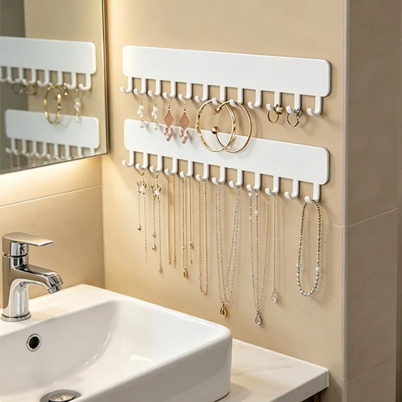 Acrylic Jewelry Display Stand Wall-mounted Necklace Bracelet Organizer Shelf Hairband Key Wall Hanger Living Room Sundries Rack
