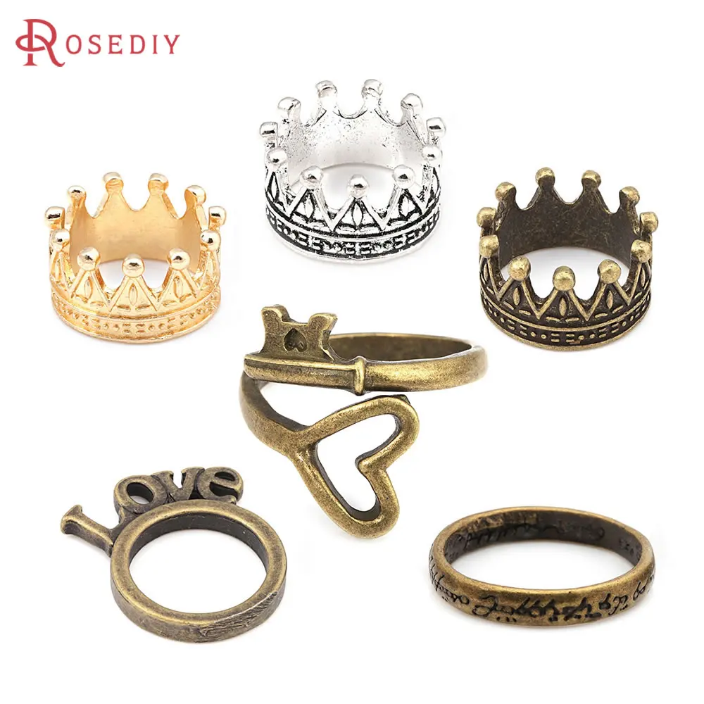 Antique Bronze Antique Silver Vintage Style Zinc Alloy Crown Rings Diy Jewelry Making Supplies Accessories for Women