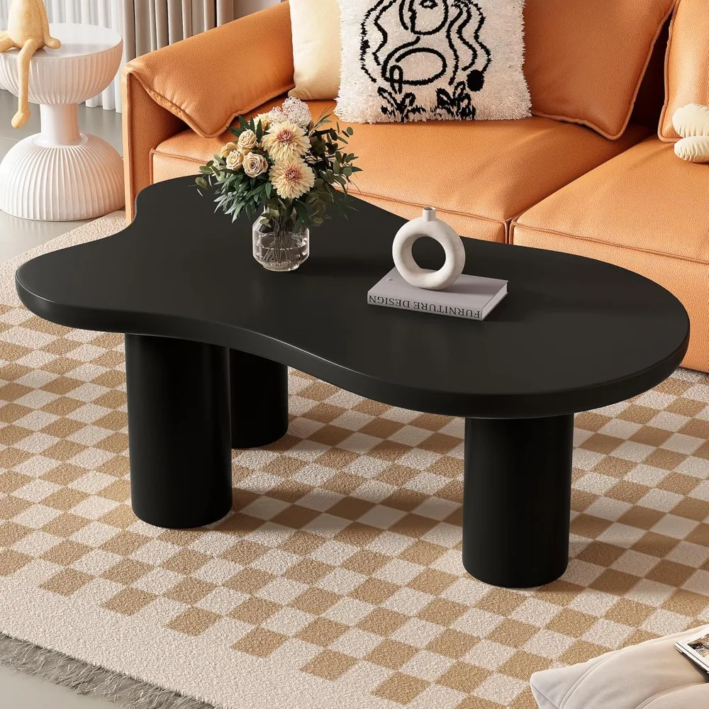 

Cloud-Shaped Wooden Coffee Table Cream Style CenterTable with 3 Thick Legs,Minimalist Irregular EndTable