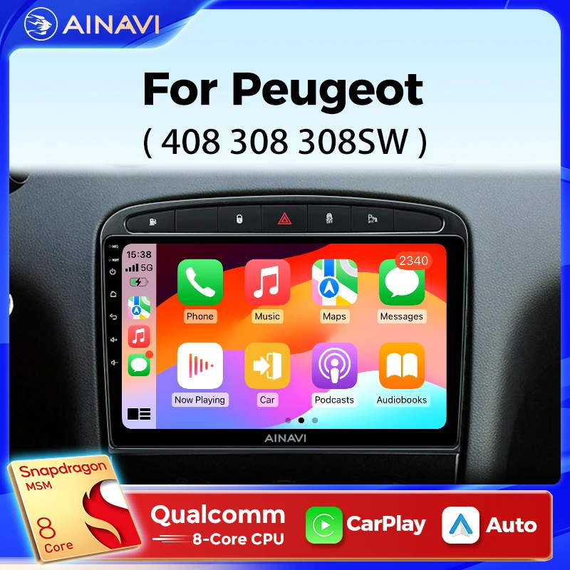 Ainavi Multimedia Player For Peugeot 308 308SW 408 Wireless Carplay Android Auto Radio Car Radio 4G Wifi GPS DSP 2 Din