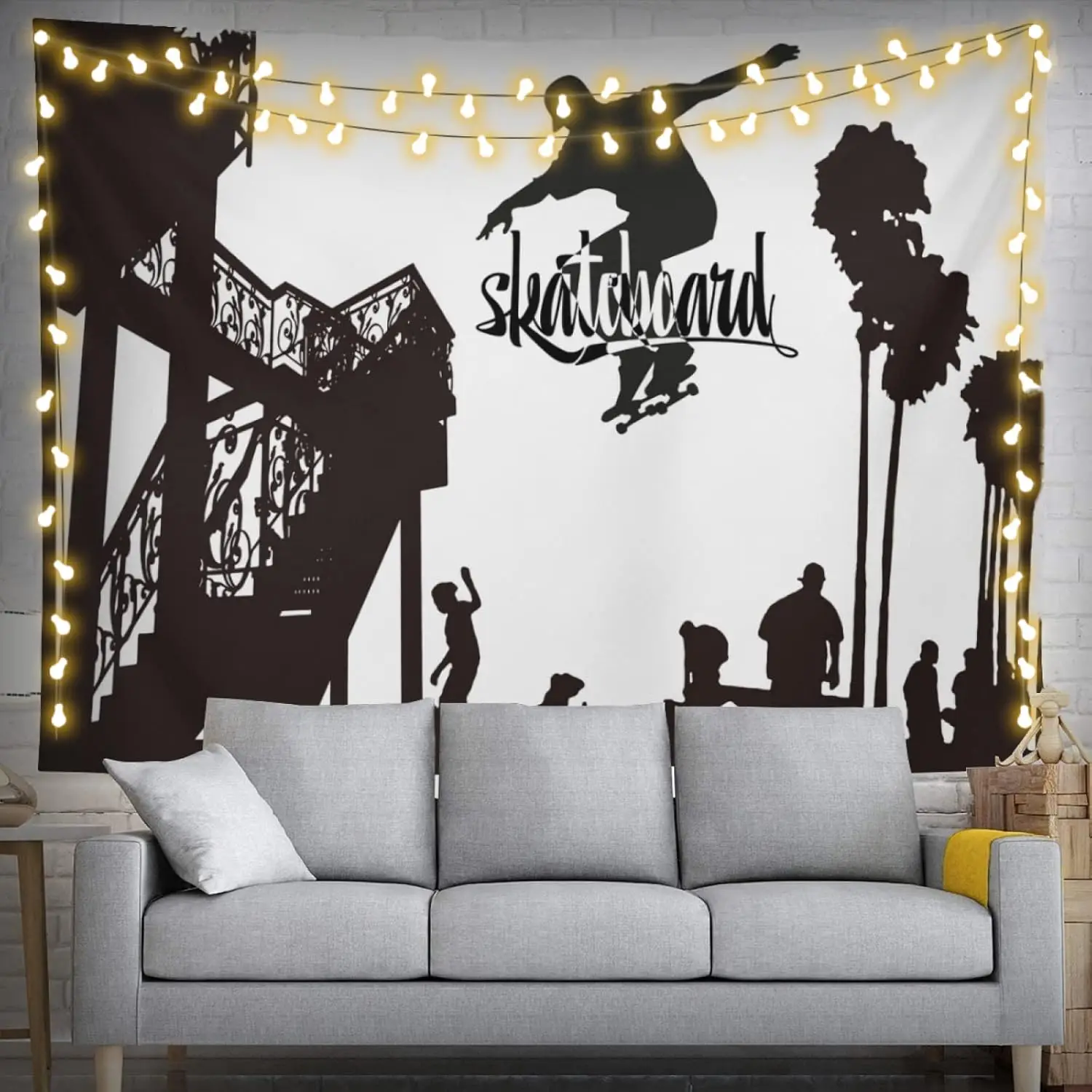 Skateboarding Tapestry Wall Hanging Art Decor for Living Room Bedroom Urban Style Skater Silhouette Sport Poster