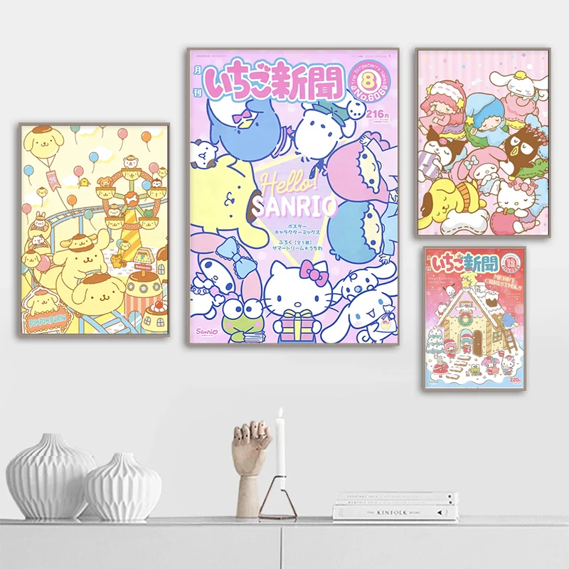 MINISO Sanrio Hello Kitty Kuromi Anime Cute Cartoon Character Kawaii Wall Art Posters Home Decor Canvas Painting Murals Cuadros