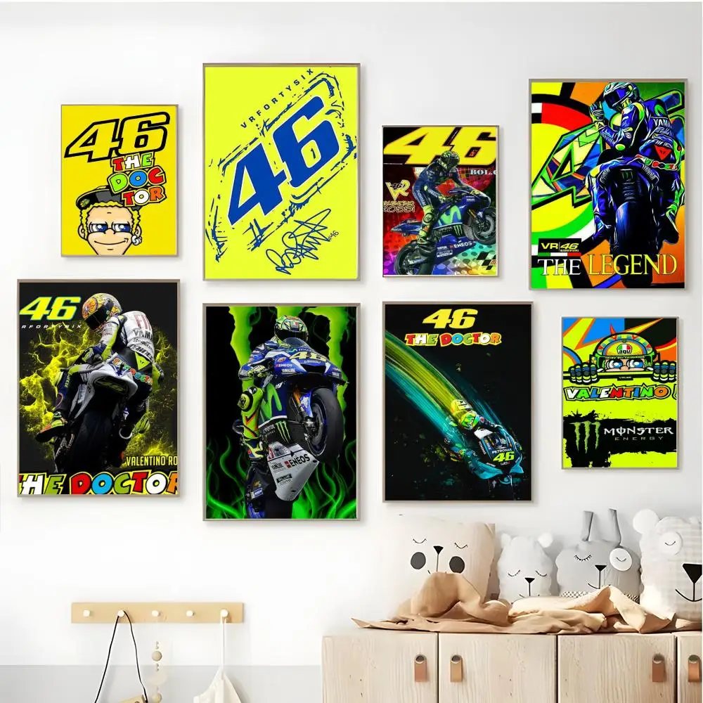 Affiche V-Valentino 46 Moto Gp R-Rossi, art HD, autocollant mural imperméable, décoration esthétique pour la maison, le salon, le bar