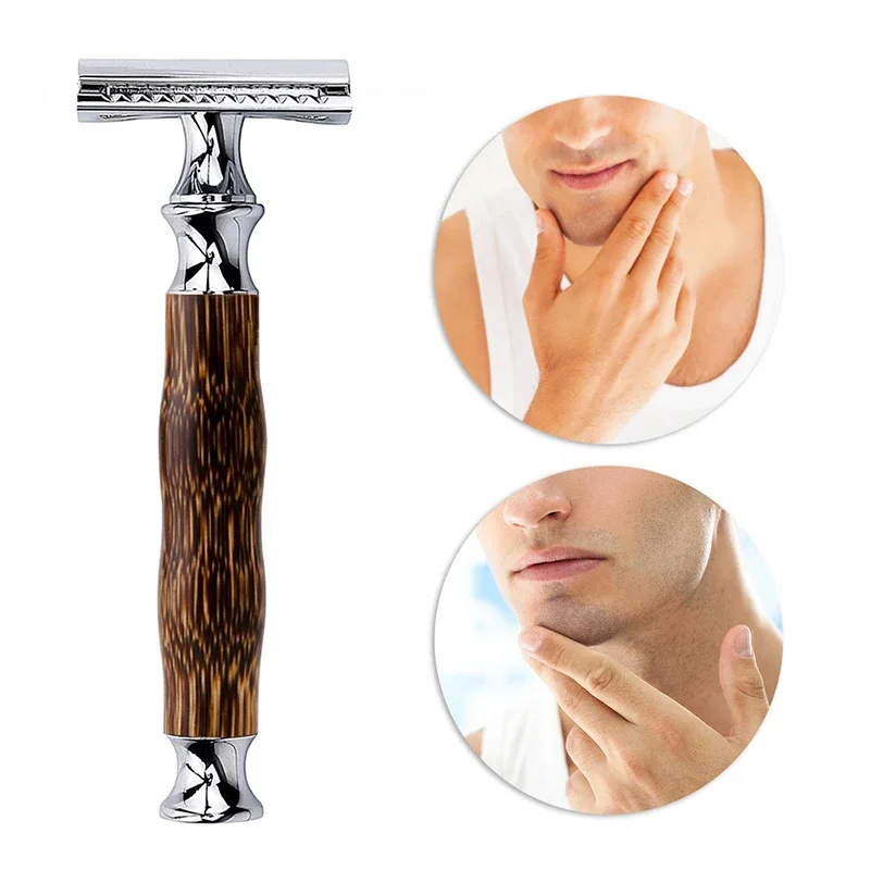 Double Edge Classic Mens Shaver Mild Hair Removal Facial Hair Shaver Tools Adjustable  Manual Safety Razor Bamboo Face Razors