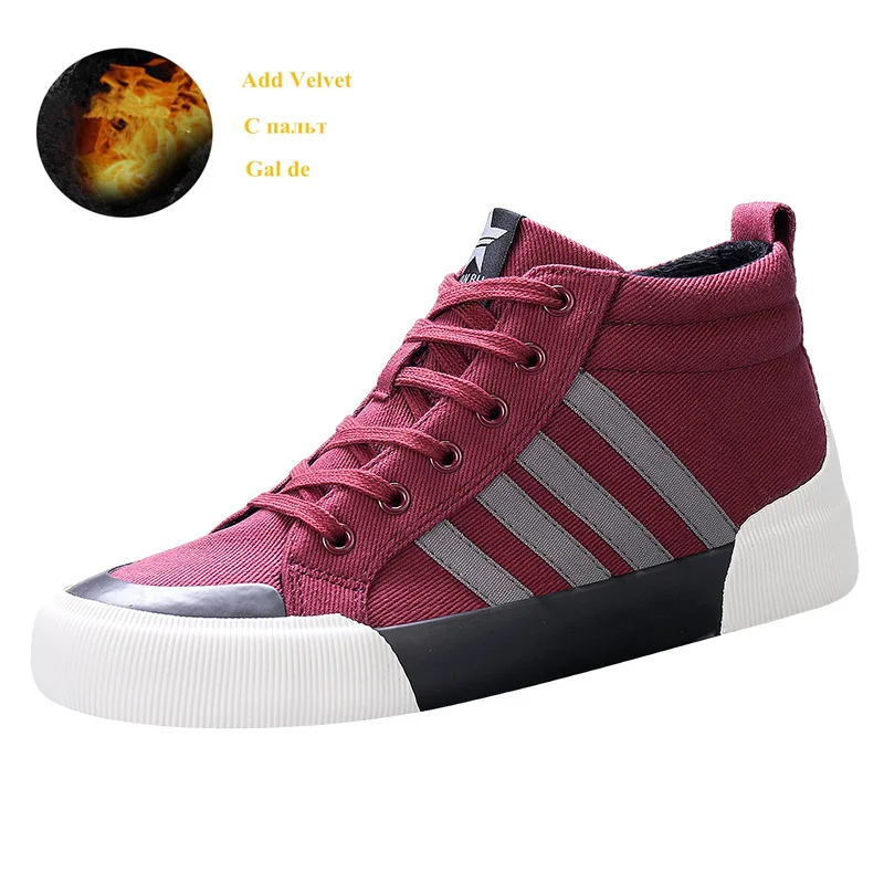 

Winter Red Canvas Shoes Men Classic High Top Vulcanize Shoes For Men Comfortable Warm Plush Men's Sneakers zapatillas de lona