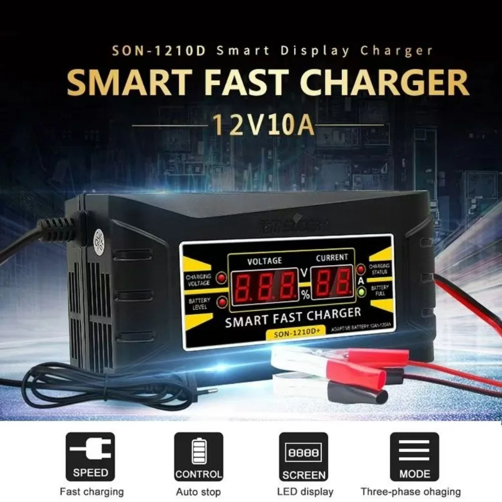 Full Automatic Car Battery Charger 110V to 220V To 12V 6A Intelligent Fast Power Charging Wet Dry Lead Acid Digital LCD Display