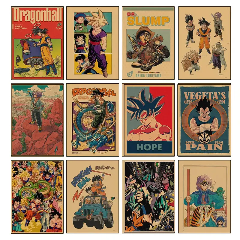 

Картина на холсте в стиле ретро с персонажами аниме Dragon Ball: Гоку, Гохан, Вегета, Пикcolo, Фриза. Декор для дома и комнаты.