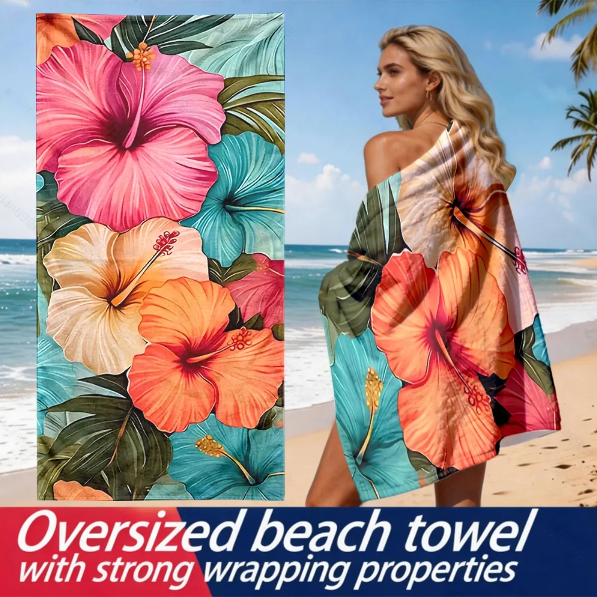 Tropical Hibiscus Theme polyester microfiber beach towel is highly absorbent, suitable for swimming and beach outings