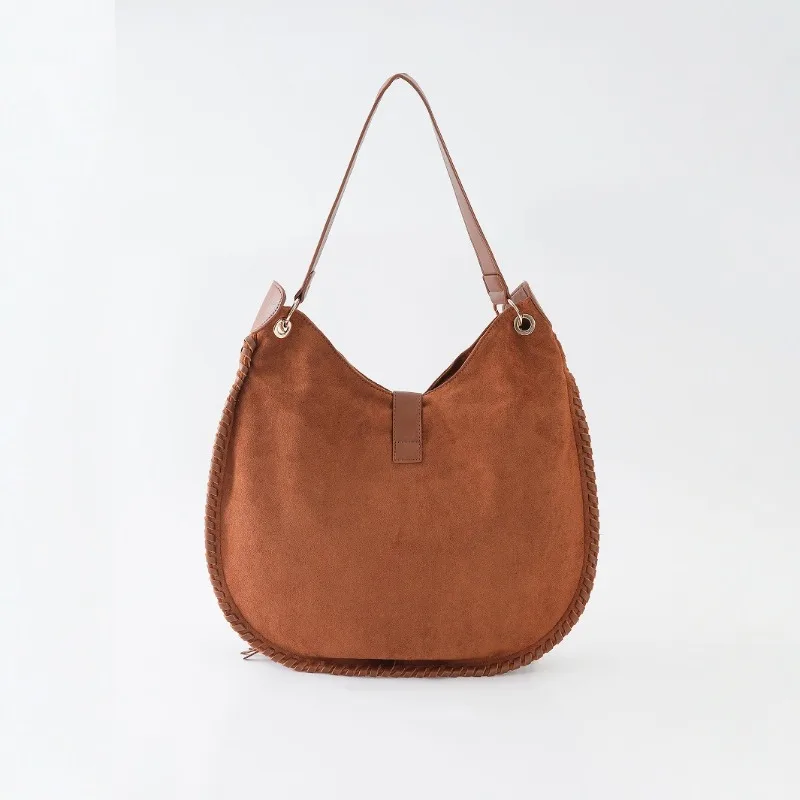 1 قطعة الخريف والشتاء الرجعية المنسوجة الجلد المدبوغ واحدة الكتف حقيبة تحت الإبط مهدب حقيبة كتف واحدة الألفية نمط حقيبة يد Pu