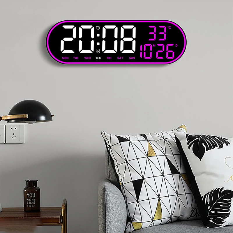 Digital Wall Clock 15inch Large Alarm Clock Remote Control Date Week Temperature Clock Dual Alarms LED Display Living Room Dec