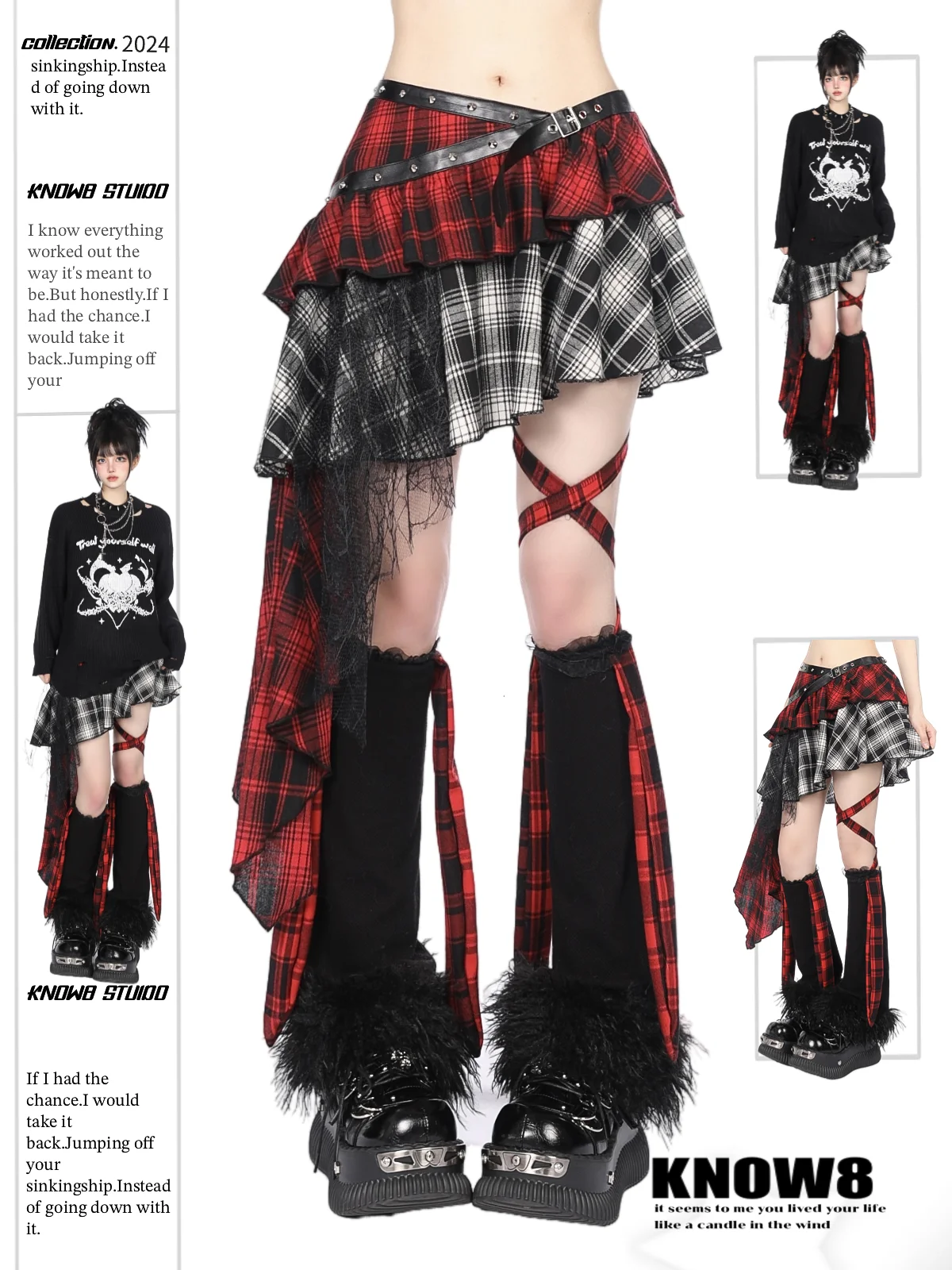 

Know8 Subculture Irregular Plaid Lace Design Sensual Skirt ort Skirt Low Waist Cake Skirt Sle Sexy Girl Skirt