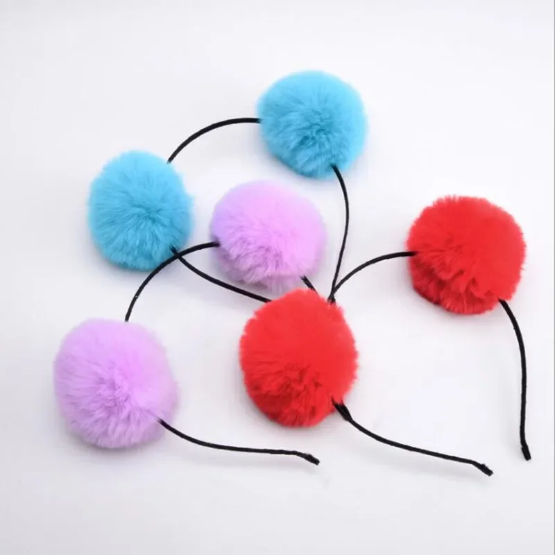 20pcs Rabbit Faux Fur Pom Ball Headband Fluffy  Hairband Women Girls Hair Wedding Party Headdress Prop Birthday Cosplay