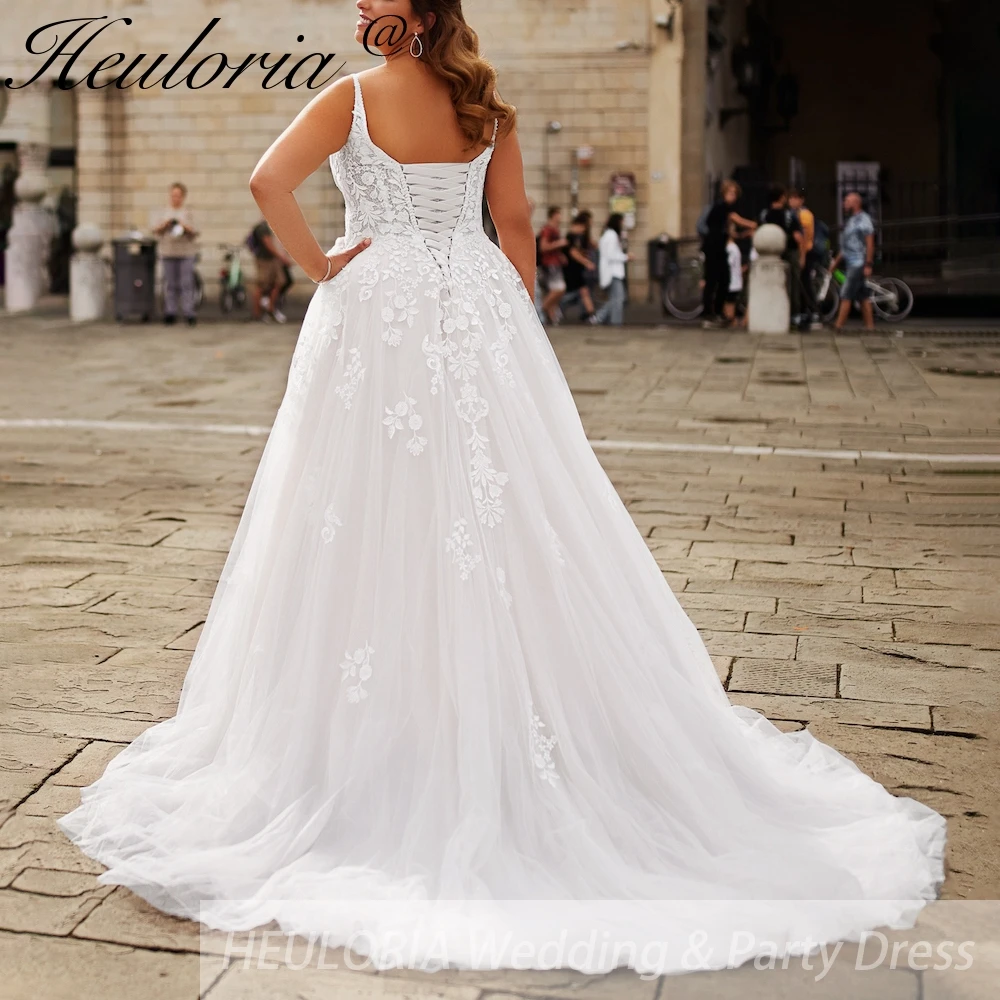 Gaun pengantin ukuran besar HEULORIA, gaun pengantin berbahan renda dengan kerah V, rok organza model A-line, Robe De Mariee, gaun pengantin.