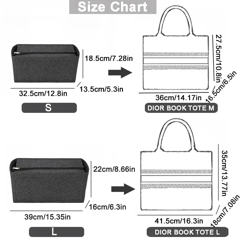 Large Capacity Felt Liner Organizer Storage For Dior Book Tote Handbag Portable Small Makeup Bag Anti Wear Accessories