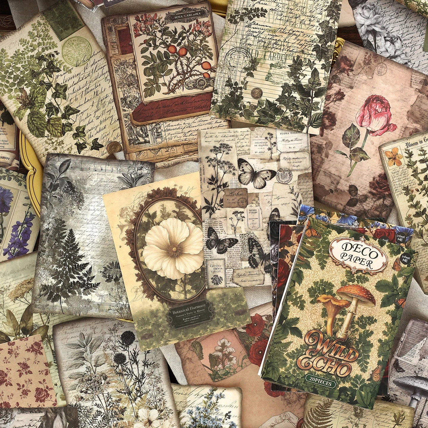 20枚入り ヴィンテージ素材ペーパー 植物 花柄 デコレーシ - Vintage Junk Journal Scrapbooking Paper のレビューと価格
