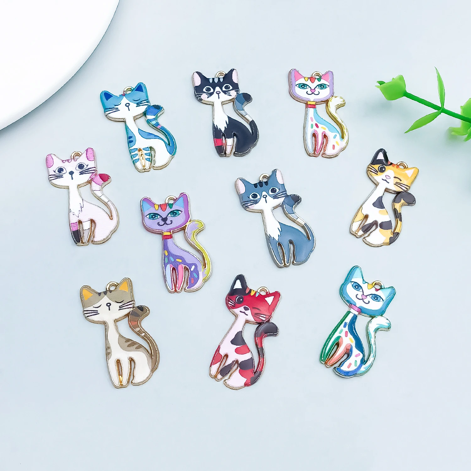 2pcs/10pcs Alloy Enamel Animal Series Printed Cat Pendant Jewelry Making DIY Earrings Charms for Jewelry Bracelets Necklace