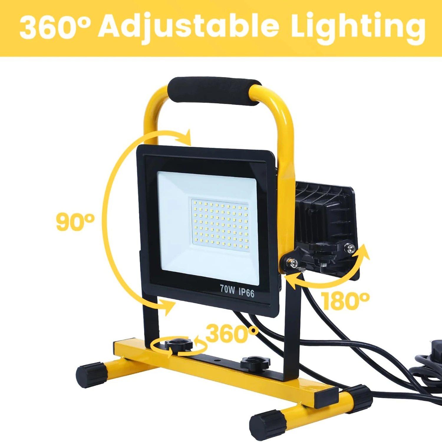 New Portable LED Work Light, 6500K LED Flood Lights 3M 10FT Cord with Plug Adjustable Portable Outdoor waterproof camping light