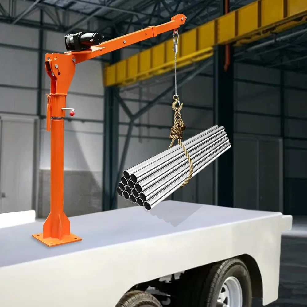 

Truck Crane Mounted Pickup Truck Crane with Electric Winch Remote Control Truck Crane Hoist with Three Boom Capacities of 220lbs
