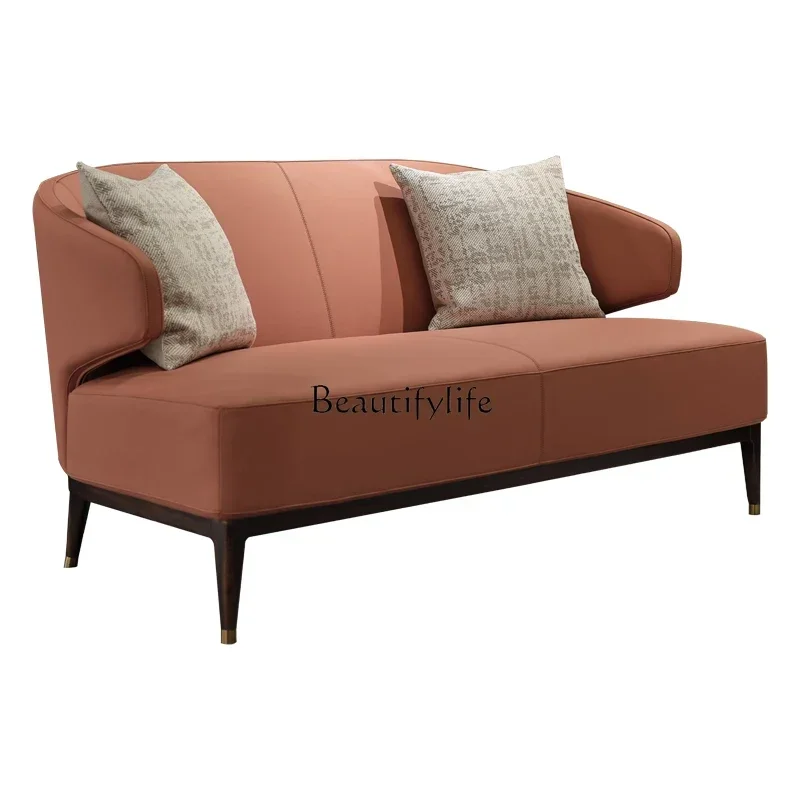 FG11Ebony all-solid wood leather leisure sofa, modern simple new Chinese light luxury