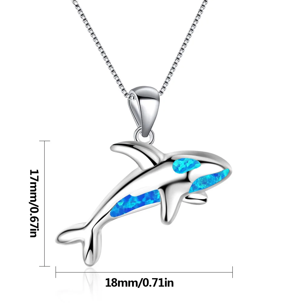 Sparkling Blue Opal Gemstone Orca Necklace,Silver Killer Whale Pendant with Starry Accents, Statement Jewelry for Ocean Lovers