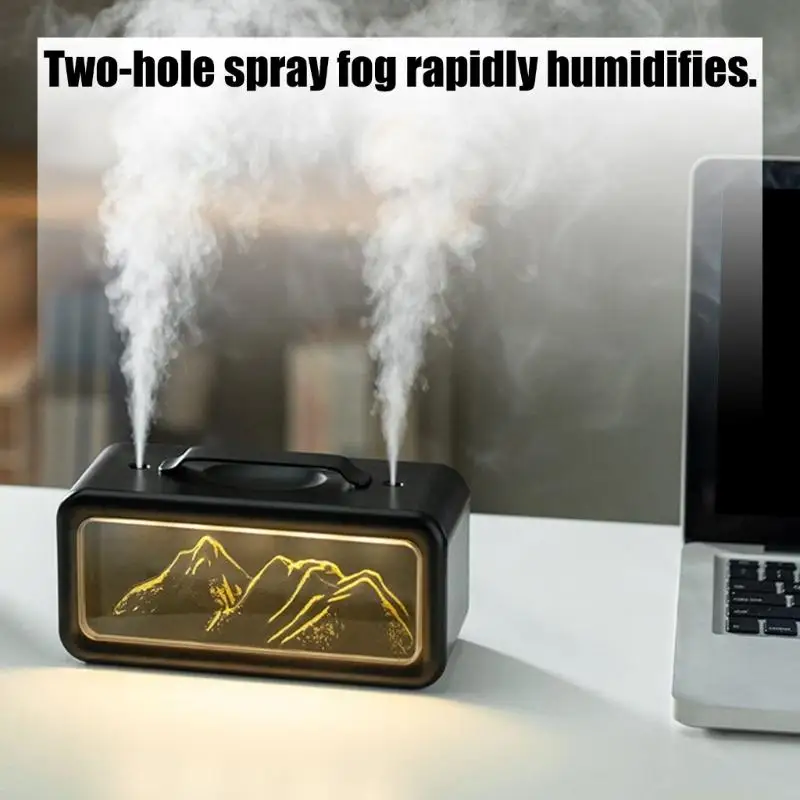 

D0AB Portable Double Sprays Humidifier USB 600ml Large Capacity Household Dormitory Bedroom Office Small Night Light Desktop