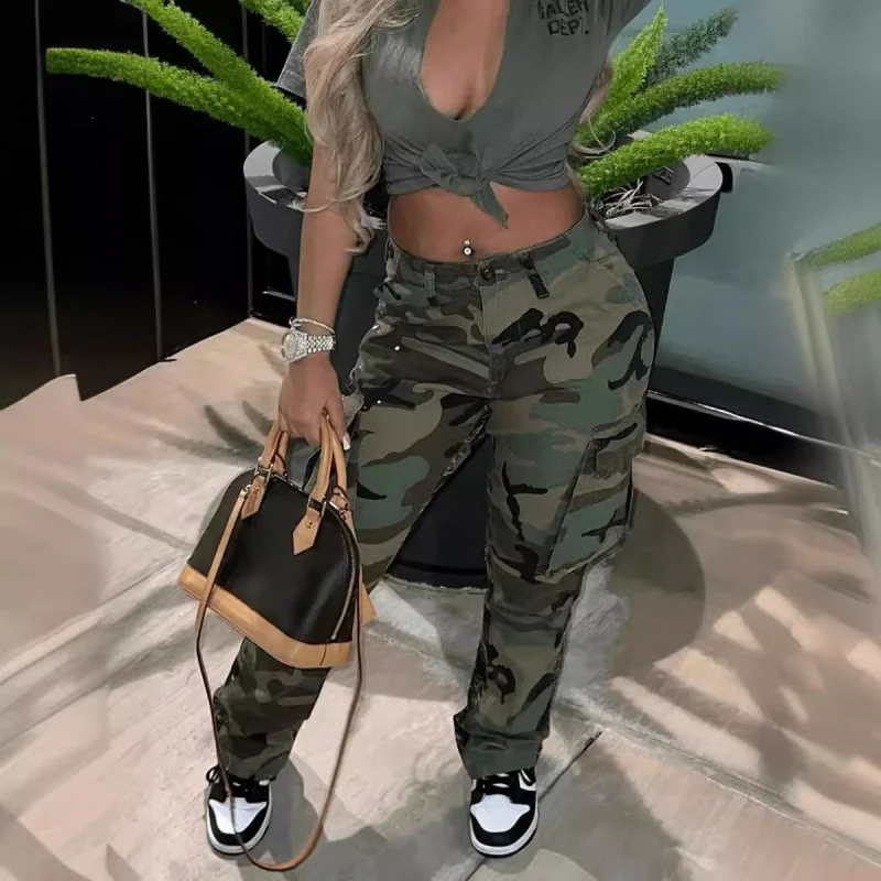 

2025New Women's Fashion2025insHigh Waist Straight Multi-color Camouflage Cargo Pants