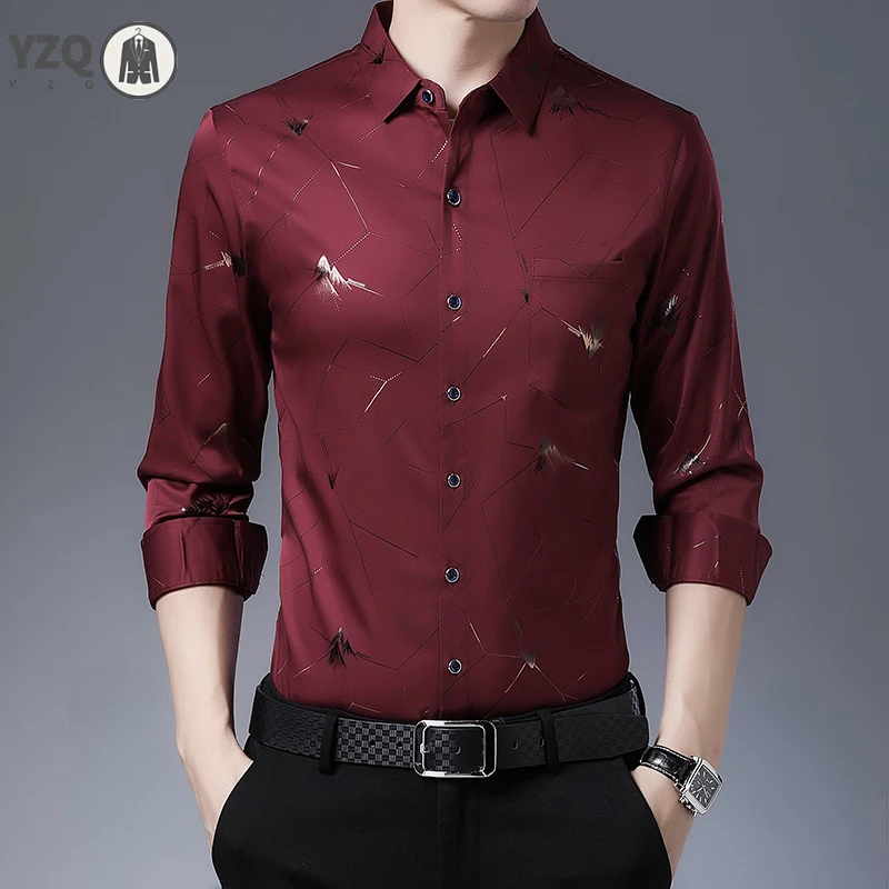 New Men\'s Casual Printed Long Sleeved Lapel Shirt for Spring and Autumn Fashion Comfortable Wrinkle Free Top Without Ironing