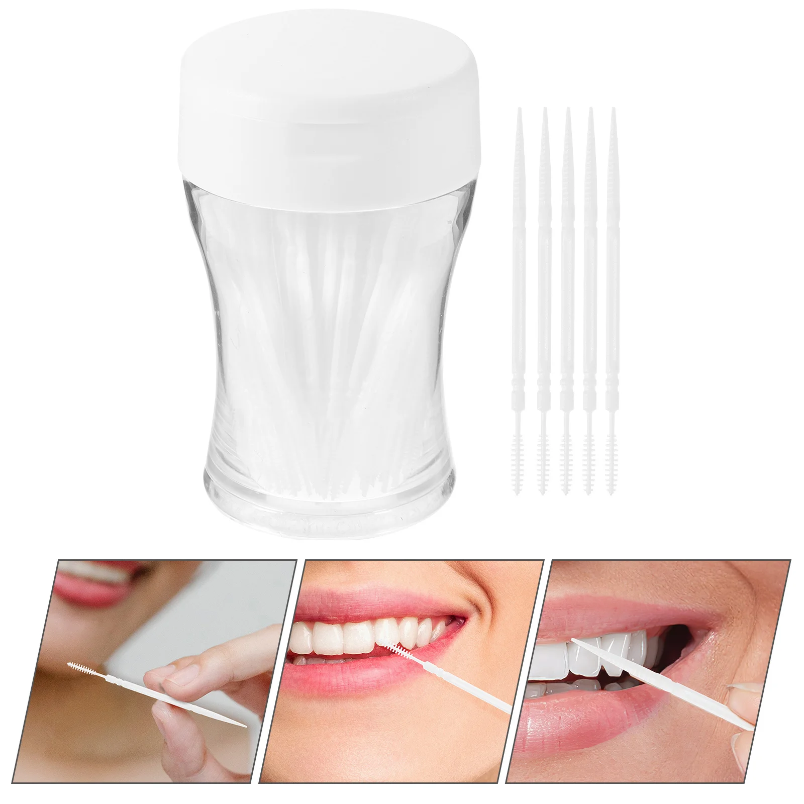 

200Pcs Interdental Cleaners Double-Head Toothpick Brush White Plastic Oral Care Removes Food Debris Prevents Decay