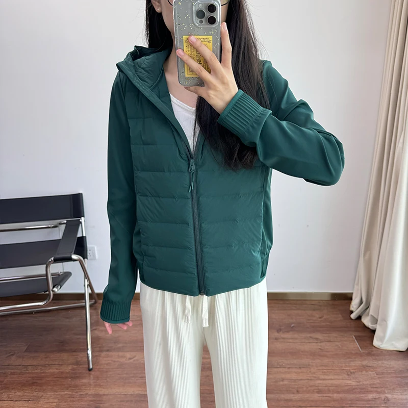 Lekka, ocieplana kurtka puchowa z kapturem Meecion, z białego puchu gęsiego, zapinana na zamek, idealna do dojazdów do pracy, damska.