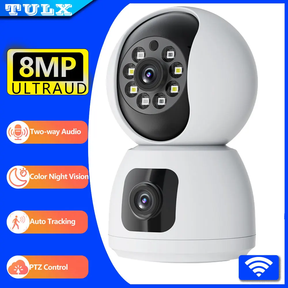 

LZJV 4K HD WIFI Surveillance Camera 8MP Dual Lens Wireless indoor AI Human Detect Digital CCTV Camera Security PTZ IP 360 Cam