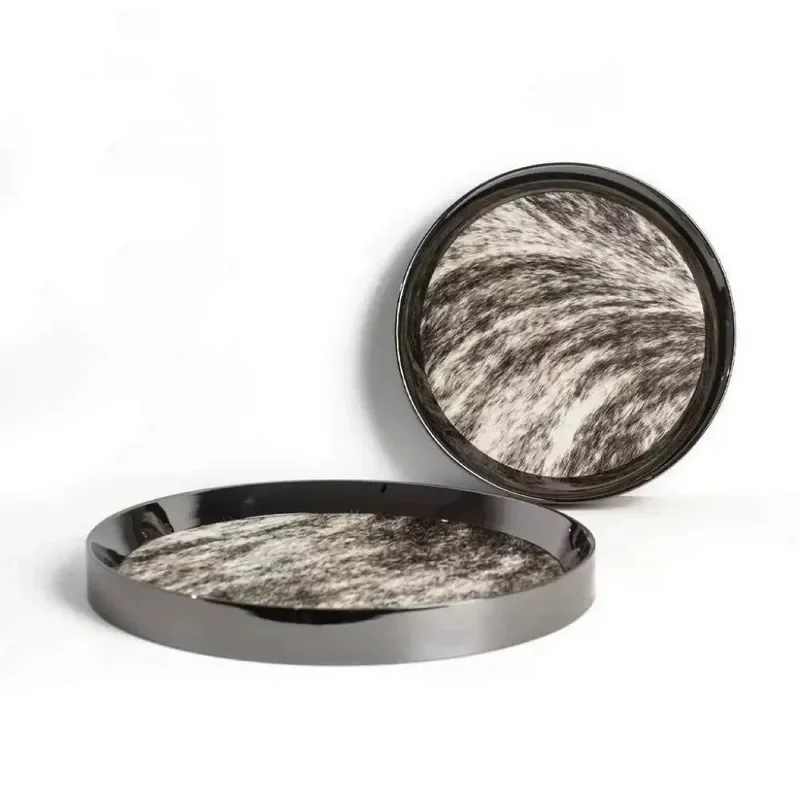 Luxury Metal Storage Tray Black Silver Horsehair Finish Handmade Organizer for Bedroom Cloakroom Jewelry Display Elegant Home