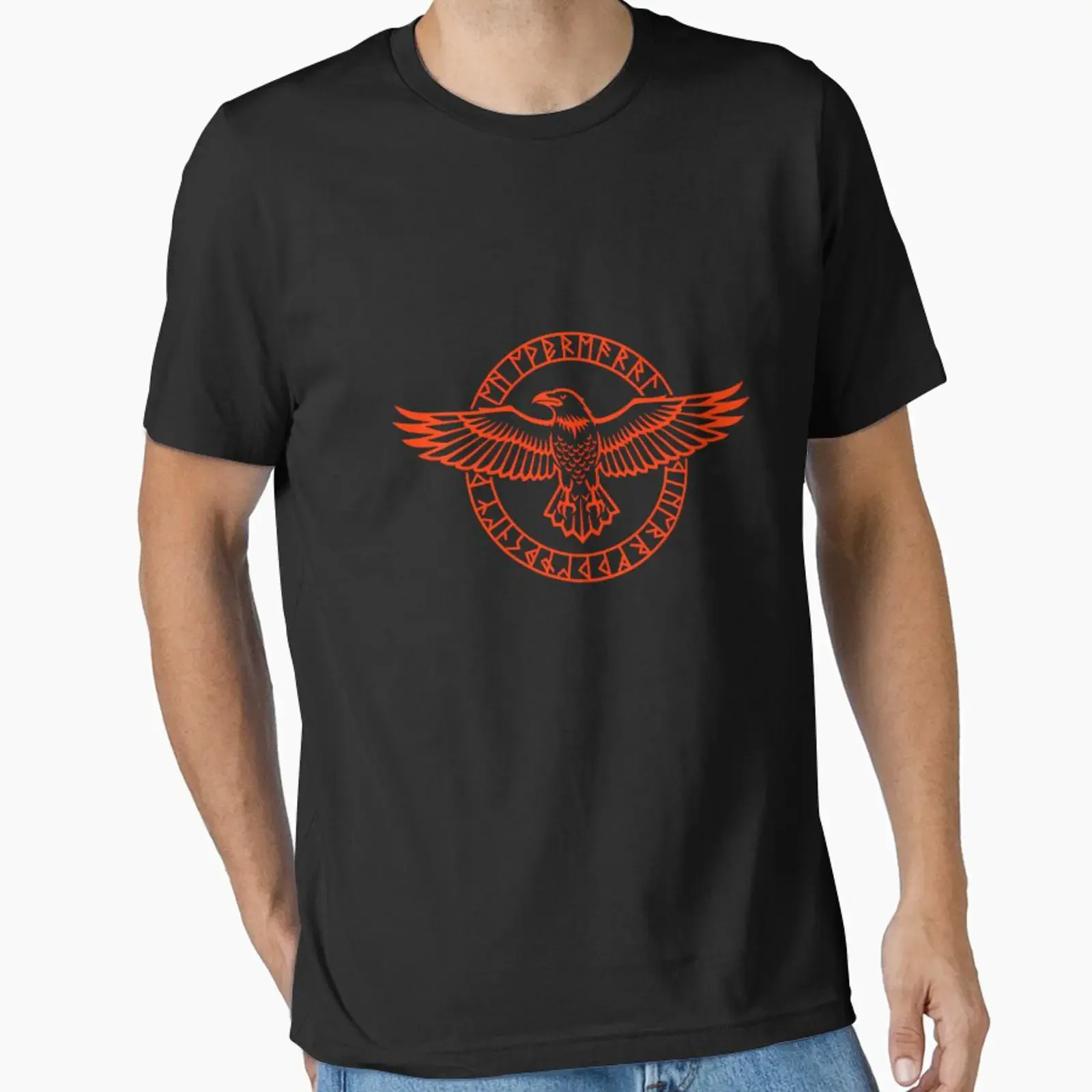 Raven with Runic Circle Viking Art designed and sold by ArtmoreinkArt vintage Washed graphic Stylish homme Soft streetwear