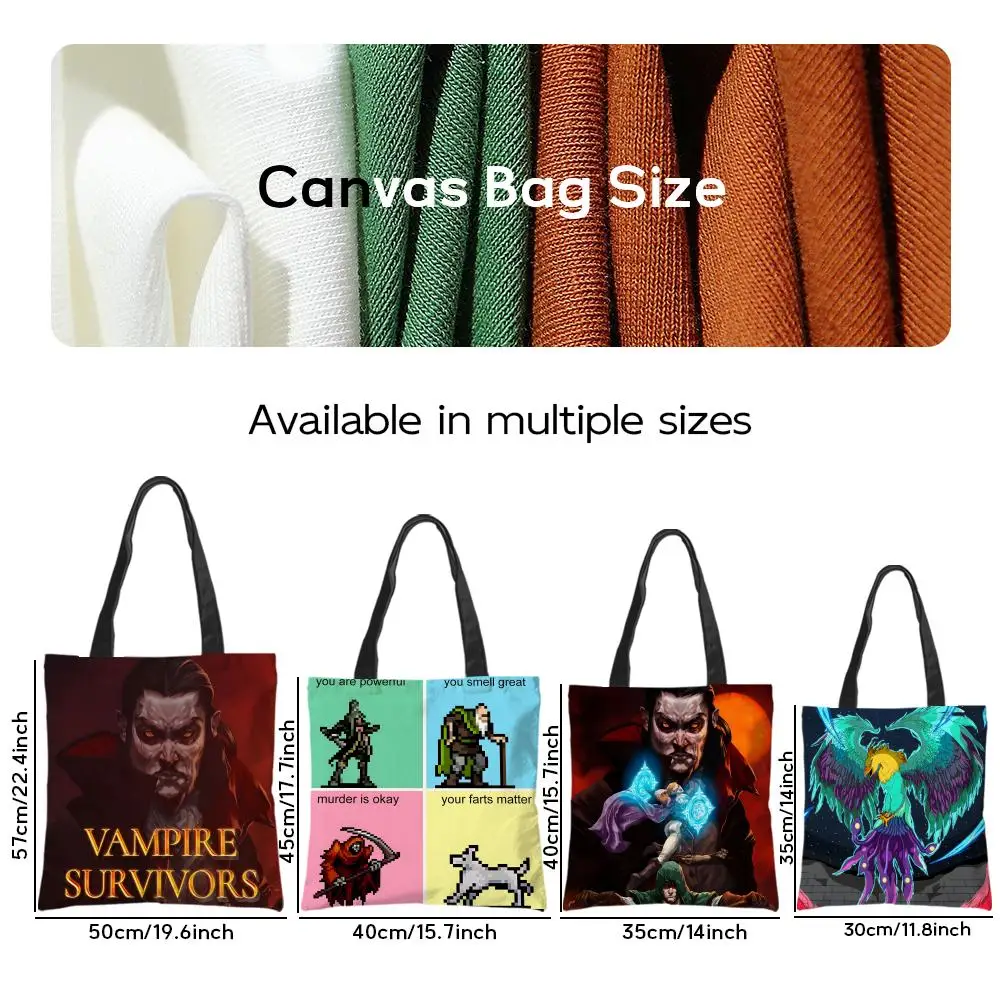 Storage Bags Pattern Tote Bag Aesthetic Canvas Shoulder Bag Lightweight Shopping Bag Game Vampire Survivors-S