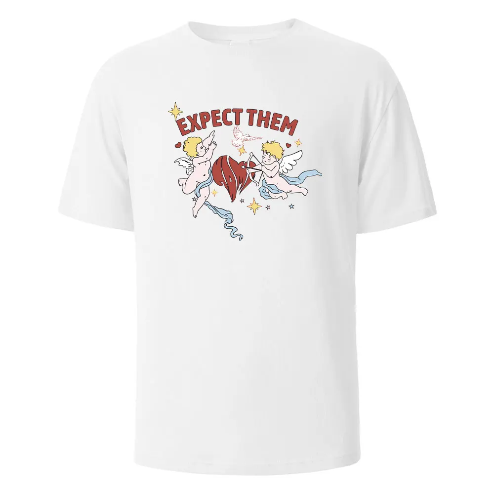 

Expect Them Streetwear Printing T-shirt For Men Wowen 100%Cotton Summer Breathable Short-Sleeved Basic Tops O-neck Oversize Tees