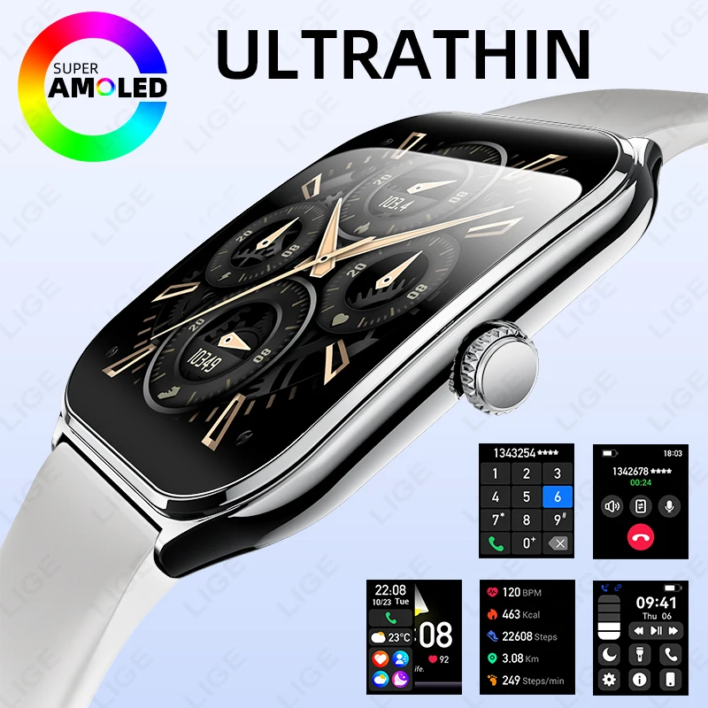 

New Ultra Thin Smart Watch Men AMOLED HD Screen Bracelet Heart Rate Bluetooth Call Sports Waterproof Smartwatch for Android iOS