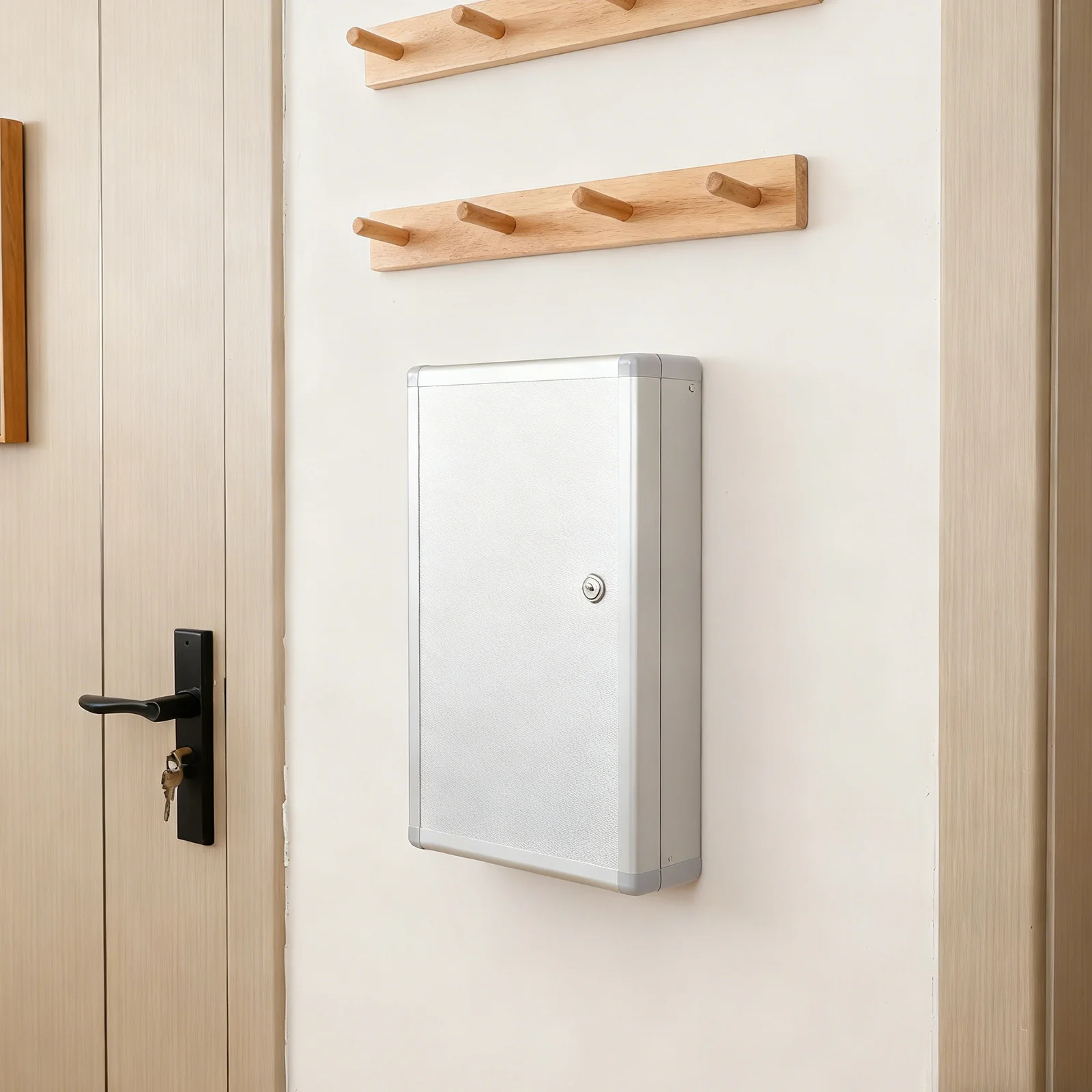 Wall Mount Key Cabinet Organizer Lock Box 48 Keys Metal Holder Hooks Labels Locking Storage Box Home Office Entry Key Management
