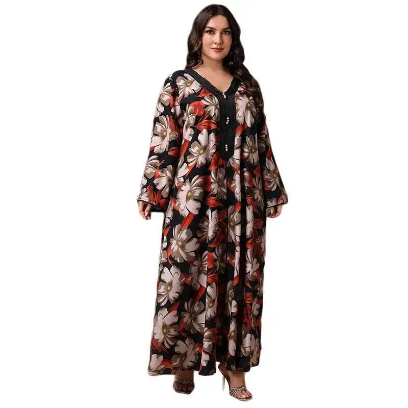 Kyp1242 Muslim Fashion Style Printed Robe Dubai Arab Banquet Large Size Dress Robe Abaya Ramadan Dubai Luxury Islam Elegant