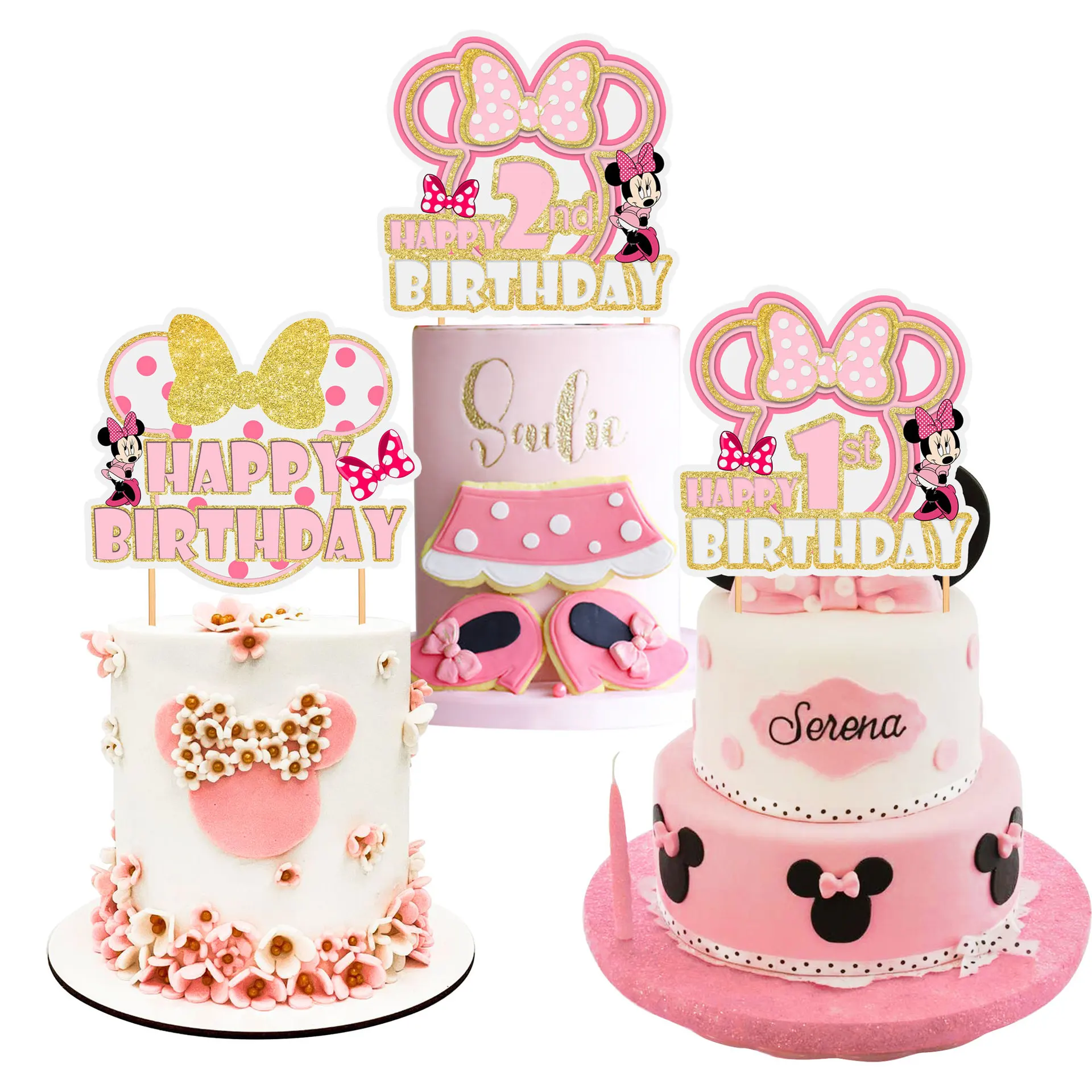 Disney Minnie Mouse Cake Decorations Minnie Party Cake Topper for Kids Birthday Party 1st Baby Shower Cake Decor Supplies Gifts