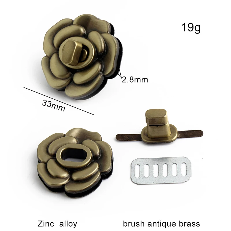 2PCS Camellia Metal Bag Decorative Lock Messenger Bag Shoulder Bag Turn Lock DIY Wallet Hardware Fixings