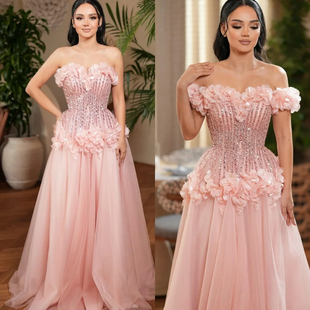 

Customized Temperament Pink Evening Dress Exquisite Strapless Sleeveless Homecoming Dresses Sparkly Special Occasion Gowns
