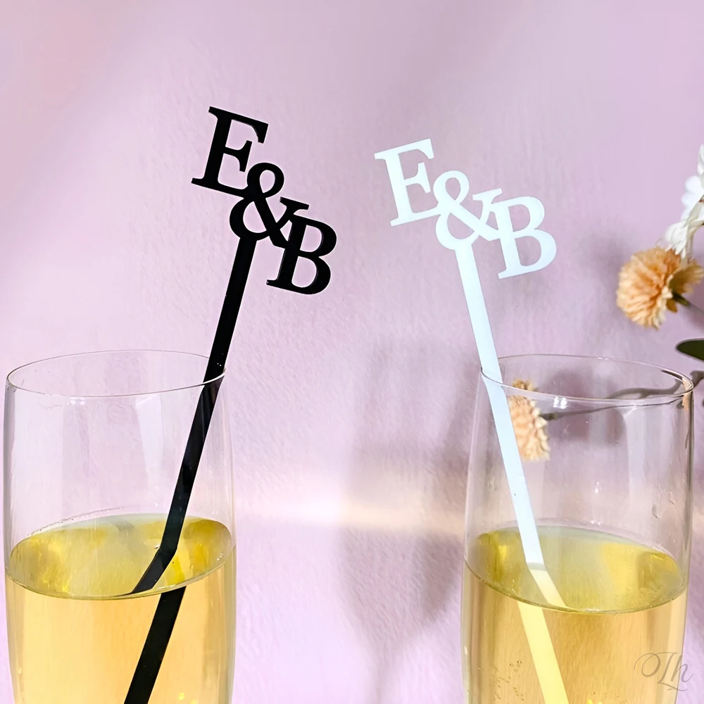 

10/50pcs Wedding Cocktail Stirrers Initial Drink Topper Drink Tags Personalised Wedding Acrylic Drink Tags