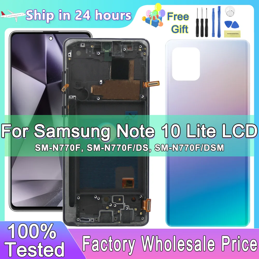 Super AMOLED Screen for Samsung Note 10 Lite N770 N770F/DS Lcd Display Digital Touch Screen Assembly with Frame Replacement