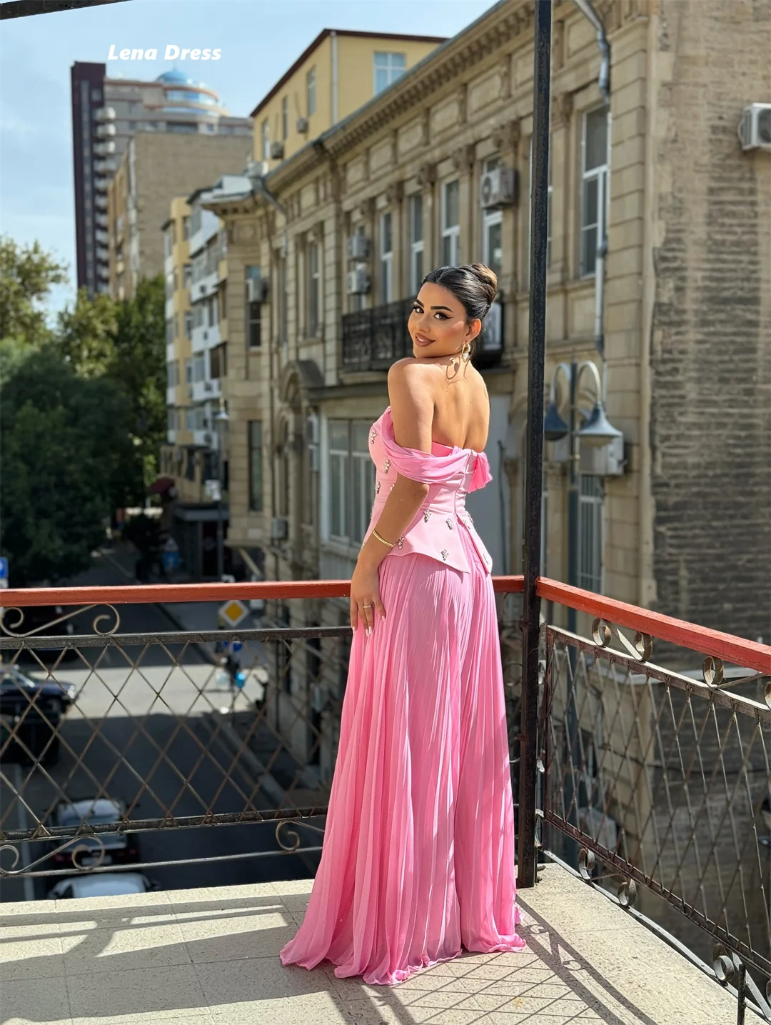 Vestido de noche Lena para mujer, vestidos de noche de gasa para mujer, vestidos elegantes de lujo para fiesta, diamantes de imitación, fiesta de graduación rosa hecha a medida