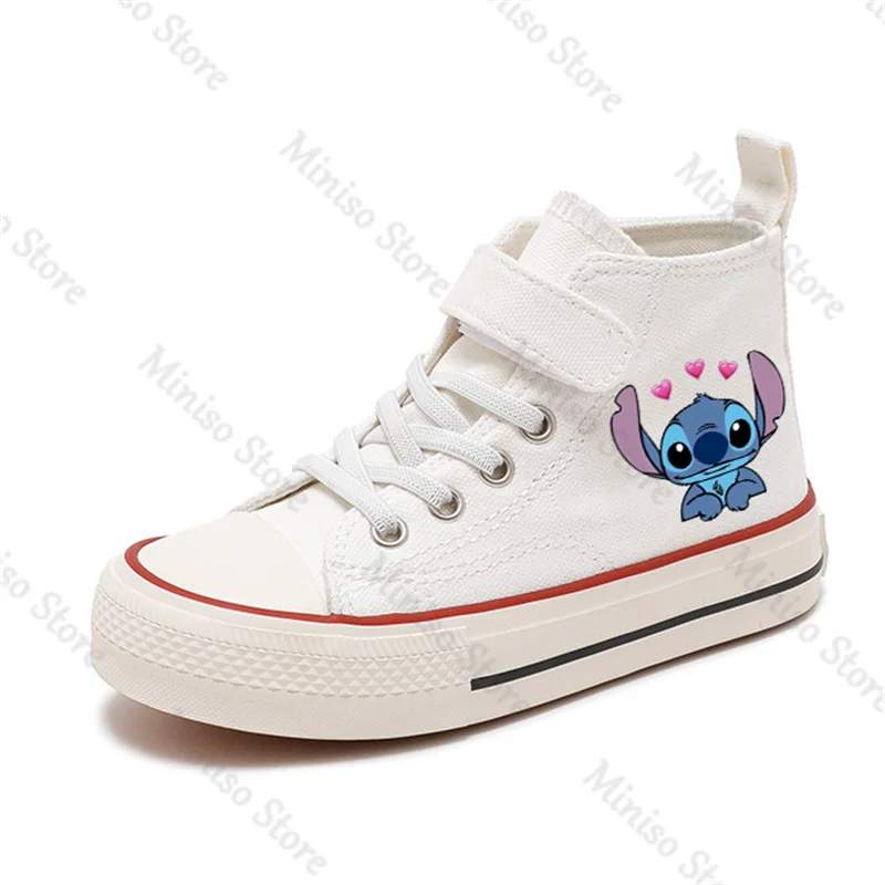 Sapato de lona infantil em estampa Disney Cartoon, tênis casual, moda, Kawaii, Lilo, Stitch, esporte, conforto, meninos, meninas