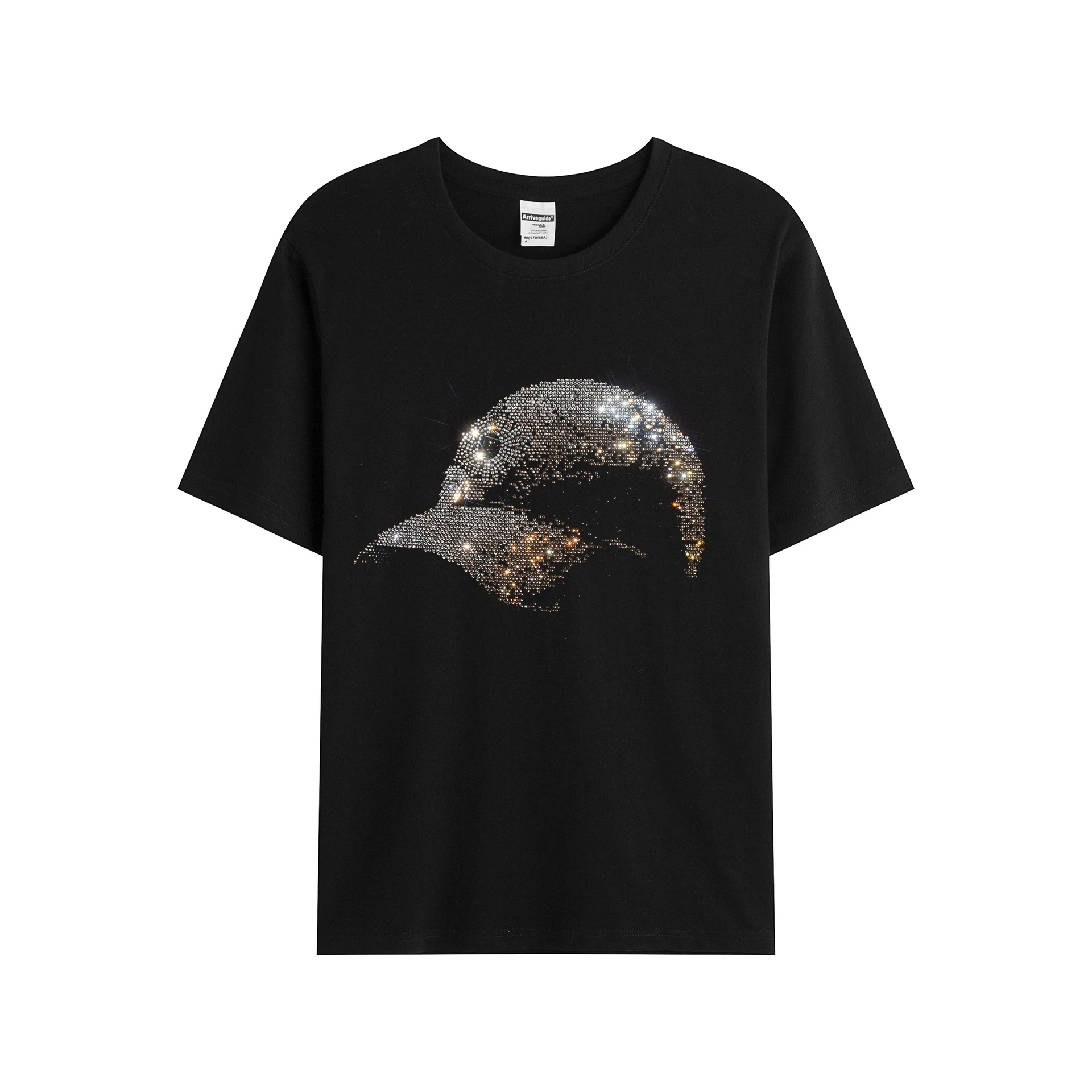 High-quality shiny rhinestone hat T shirt Hot sale loose cotton men's T shirt creative leisure summer fashion short-sleeved T sh