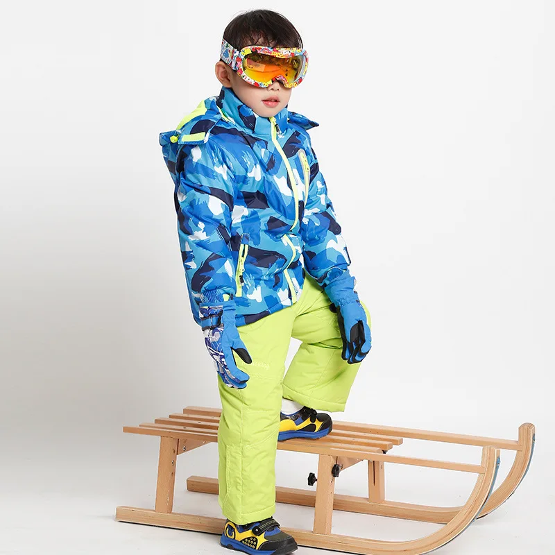 

-30 ℃ children's warm skiing suit set Boys and girls 4, 5, 6, 7, 8, 9, 10, 11, 12, 13, 14, 15 years old Waterproof snow cover