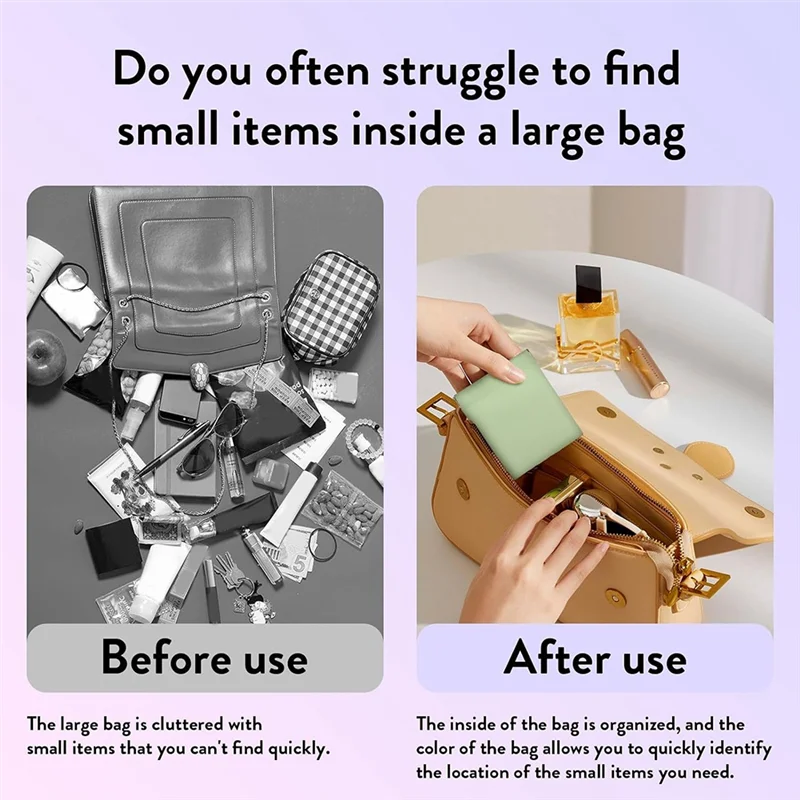 

AB34-3PCS Small Makeup Bag Cosmetic Bag For Purse, Waterproof Leather Purse Organizers For Inside Purse, Snap Closure Organizer