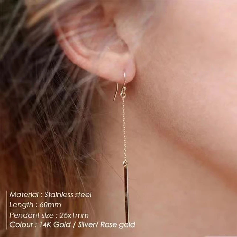 SUNIBI Long Fashion Stainless Steel Earrings for Women Korean Drop Dangle Earrings Minimalist Girls Party Gift Jewelry Wholesale